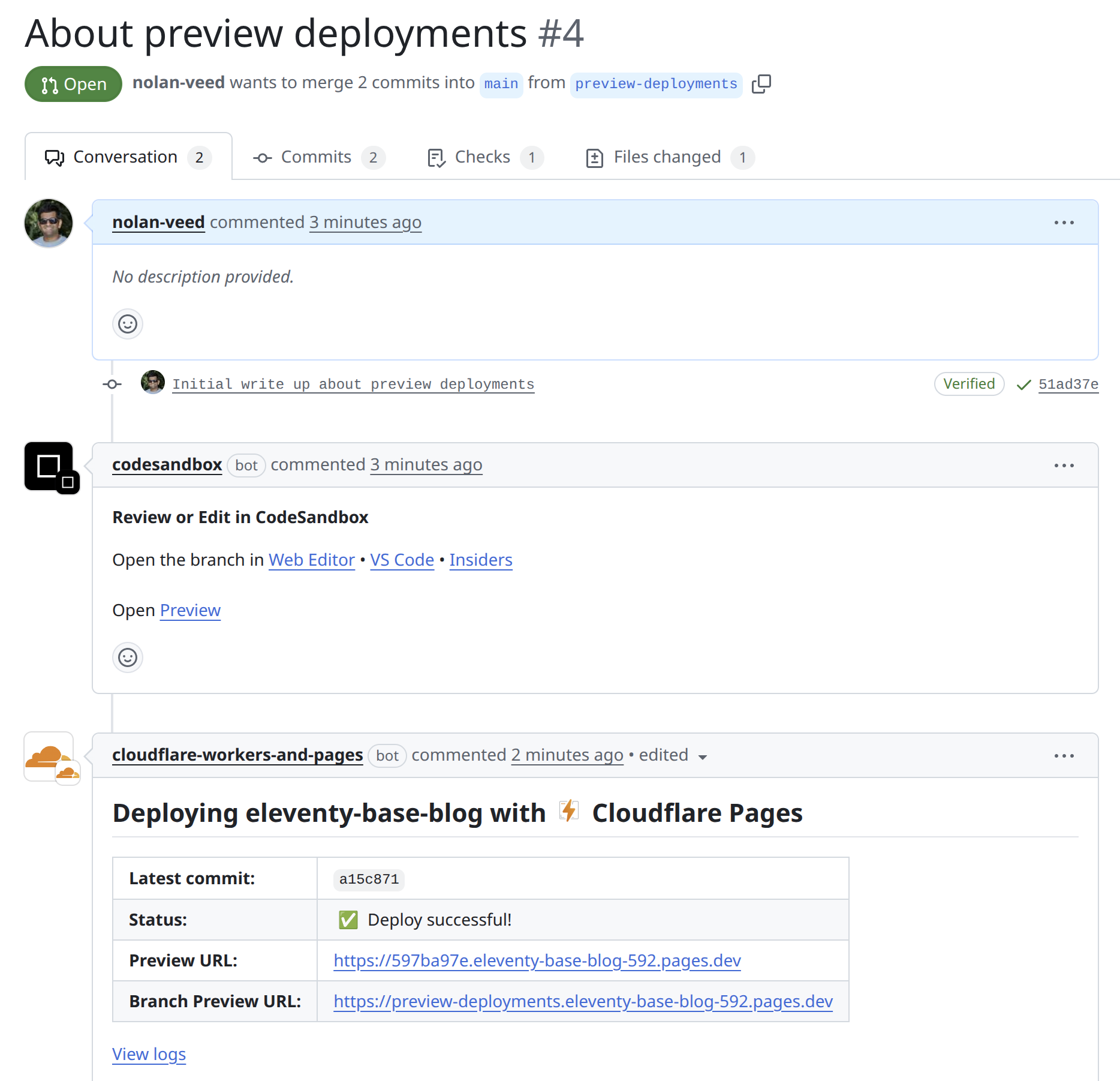 A screenshot of my PR