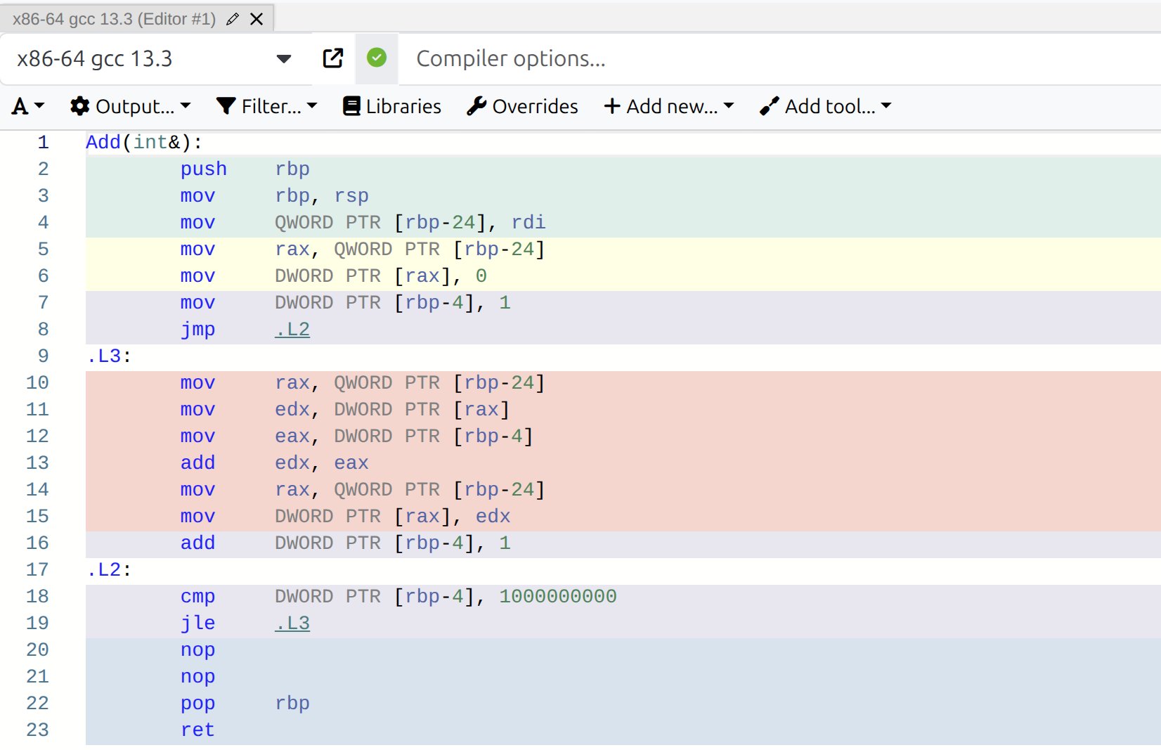 A screenshot of Compiler Explorer