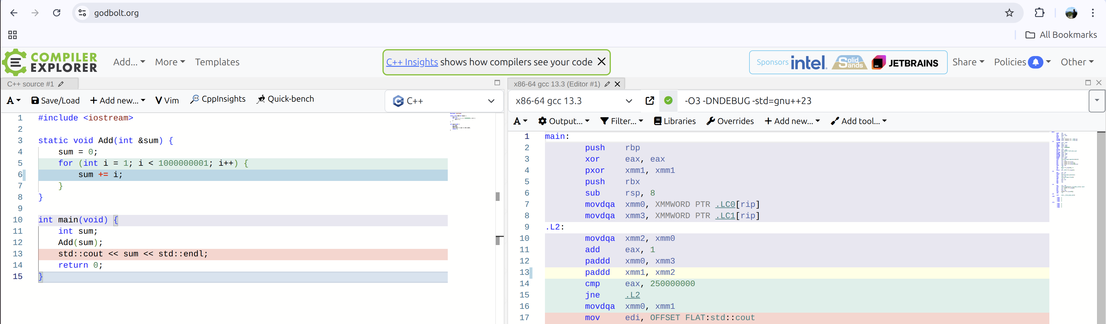 A screenshot of Compiler Explorer - Add