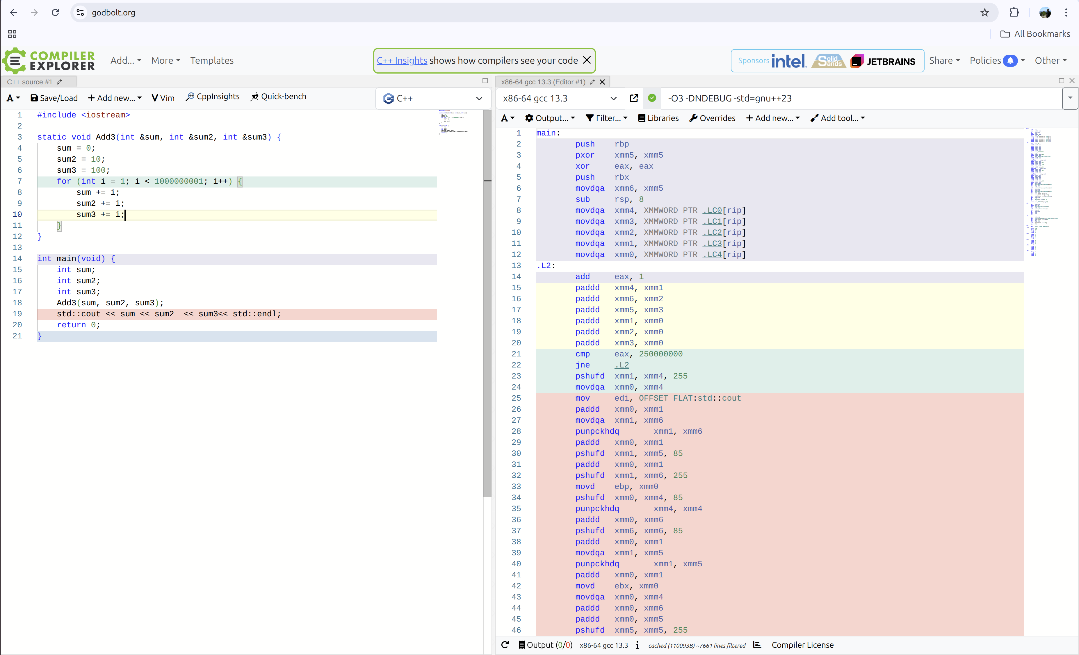 A screenshot of Compiler Explorer - Add3